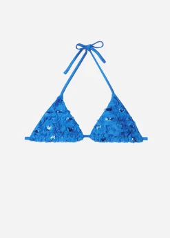 Bikini^Calzedonia Sequin Floral Slide Triangle Bikini Top Parigi 699C - Blue Roses