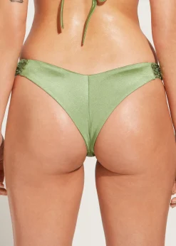 Bikini^Calzedonia Sequin High-Leg Brazilian Bikini Bottoms Cannes 622C - Paillettes Desert Green