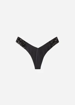 Bikini^Calzedonia Sequin High-Leg Brazilian Bikini Bottoms Cannes 650C - Black Sequin