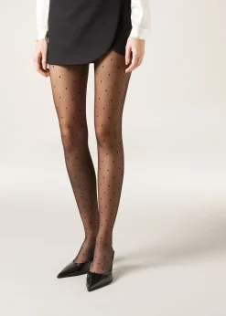 Sheer Tights^Calzedonia Sheer Polka Dot Tights 3782 - Black Polka Dots