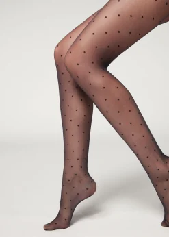 Sheer Tights^Calzedonia Sheer Polka Dot Tights 3784 - Blue Polka Dots