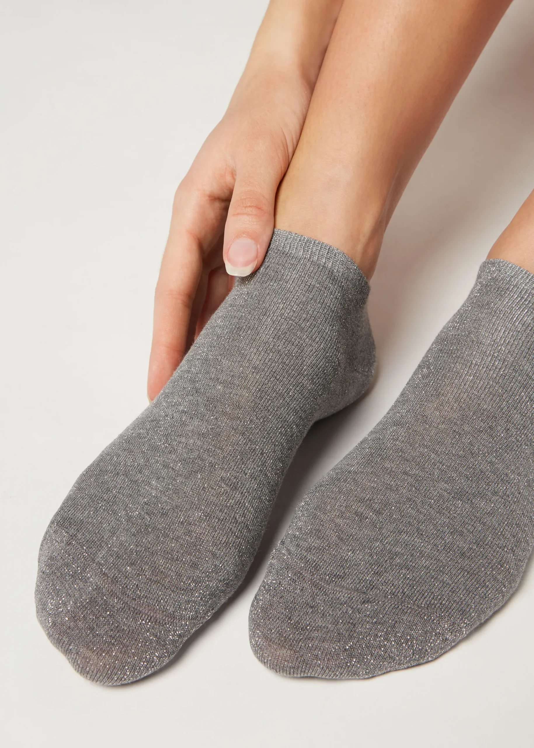 No-Show^Calzedonia Short Cotton Socks 5633 - Grey Glitter