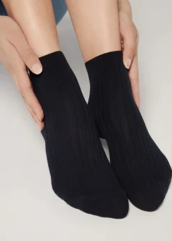 Short Socks^Calzedonia Short Ribbed Socks With Cotton And Cashmere 016 - Blue