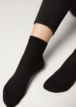 Short Socks^Calzedonia Short Ribbed Socks With Cotton And Cashmere 019 - Black