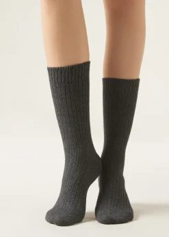 Short Socks^Calzedonia Short Ribbed Socks With Wool And Cashmere 711 - Charcoal Grey Blend