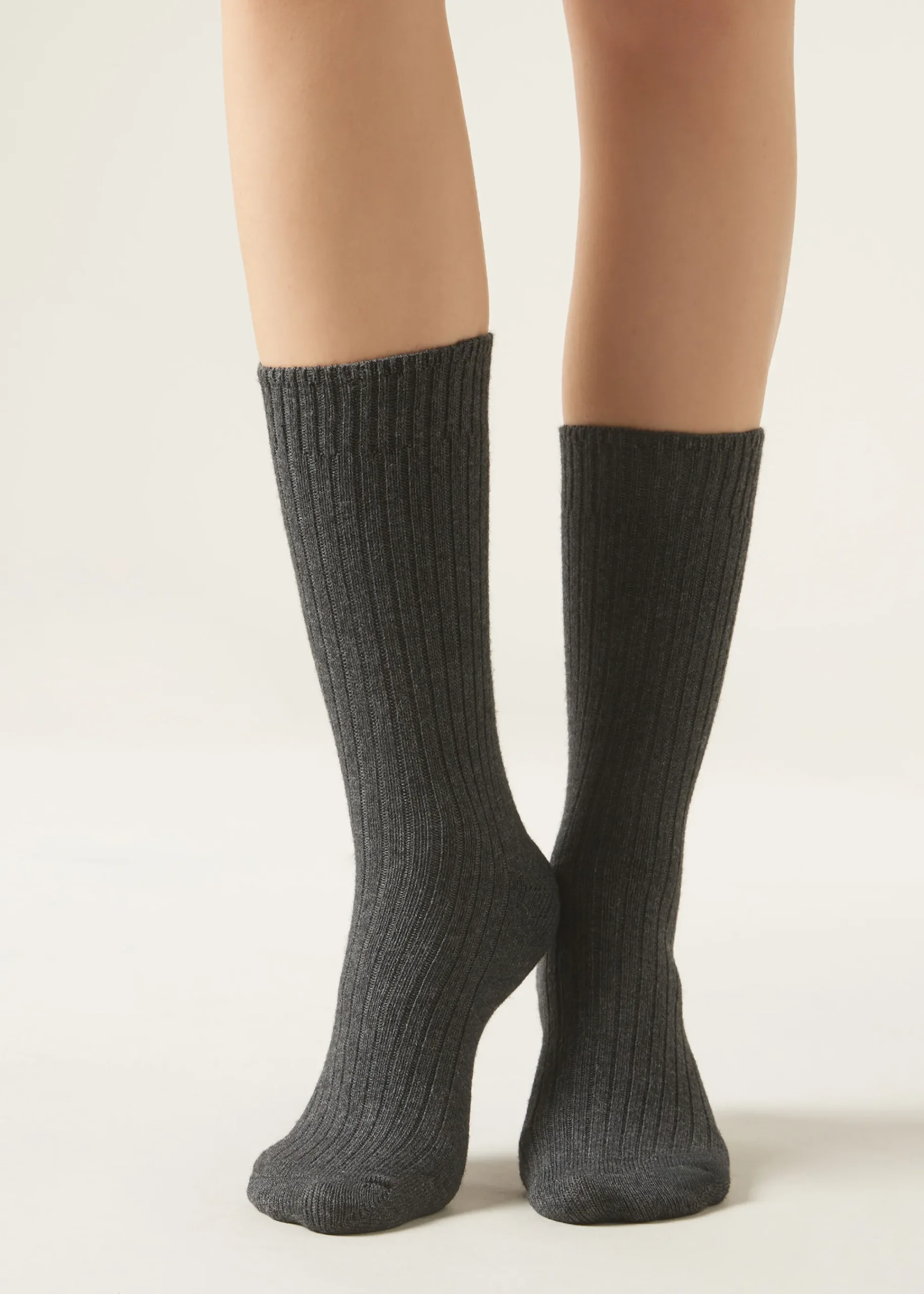 Short Socks^Calzedonia Short Ribbed Socks With Wool And Cashmere 711 - Charcoal Grey Blend