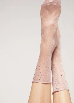 Short Socks^Calzedonia Short Socks With Glitter And Crystals 9681 - Pink Crystal Applique