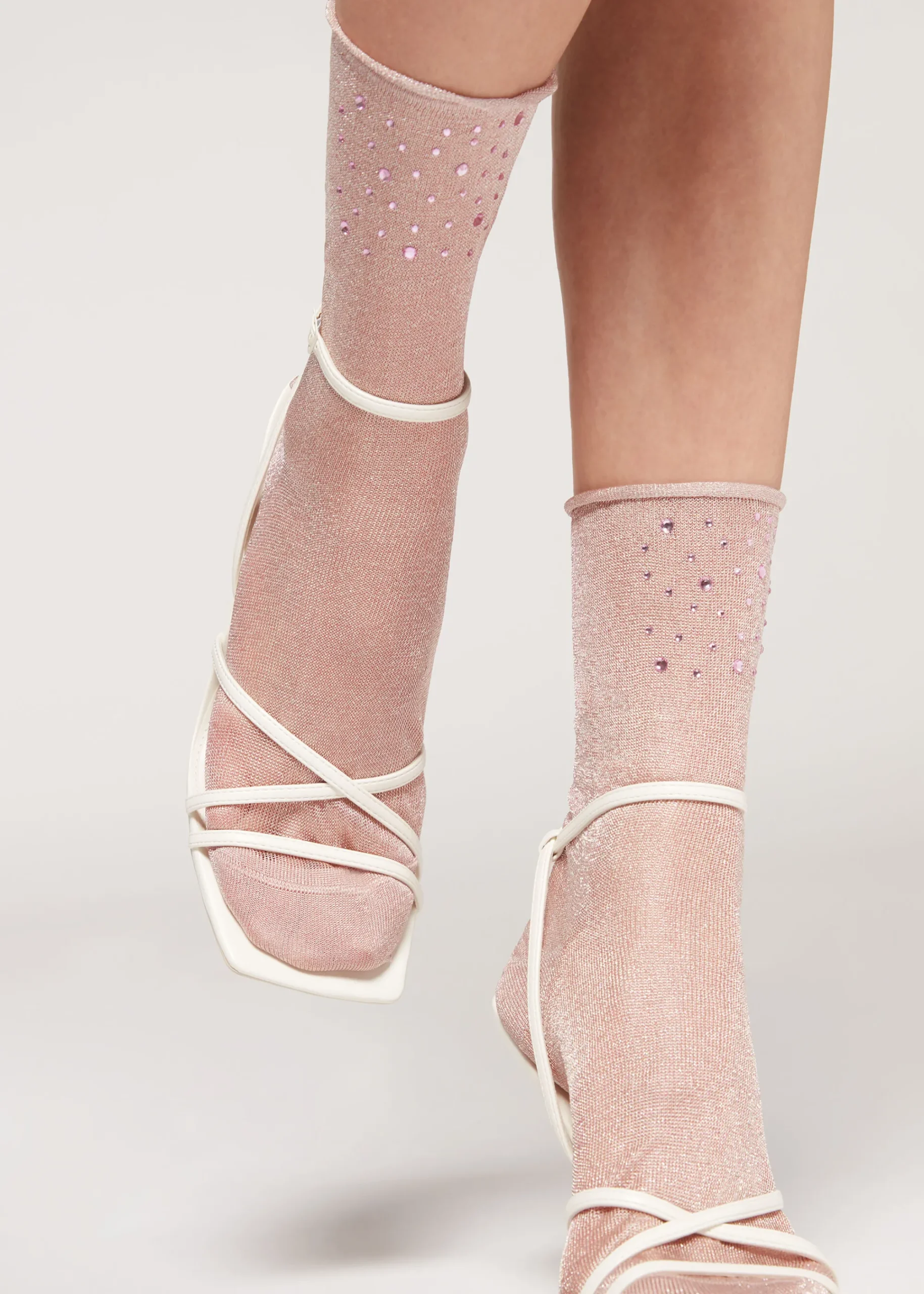 Short Socks^Calzedonia Short Socks With Glitter And Crystals 9681 - Pink Crystal Applique