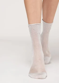 Short Socks^Calzedonia Short Socks With Glitter And Crystals 9680 - White Crystal Applique