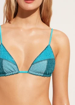 Bikini^Calzedonia Slide Triangle Bikini Top Lisbona 706C - Turquoise Green Patchwork
