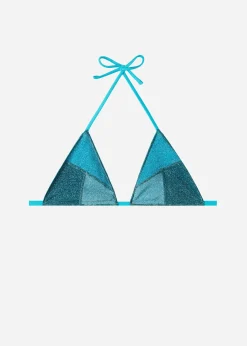 Bikini^Calzedonia Slide Triangle Bikini Top Lisbona 706C - Turquoise Green Patchwork