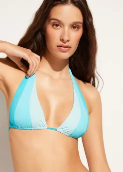 Bikini^Calzedonia Slide Triangle Bikini Top Azzorre 672C - Turquoise Green Block