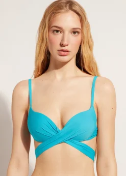 Bikini^Calzedonia Soft Graduated Padded Push Up Bikini Top Indonesia 616C - Turquoise Green