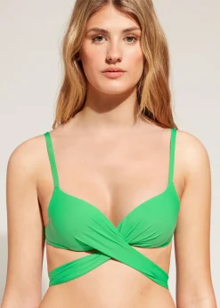 Bikini^Calzedonia Soft Graduated Padded Push Up Bikini Top Indonesia 615C - Shiny Green
