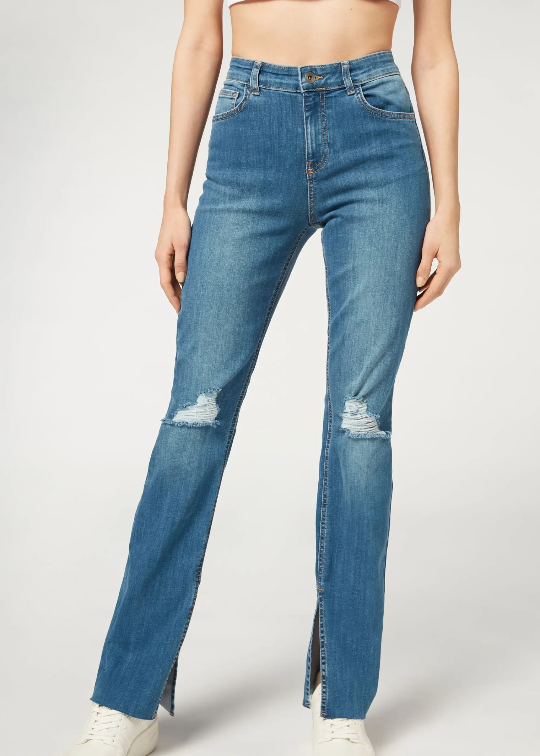 Jeans^Calzedonia Straight Ripped Jeans 5226 - Blue Denim