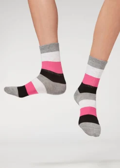 Short Socks^Calzedonia Stripe Patterned Short Socks 9648 - Grey Blocks
