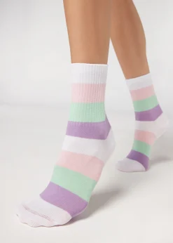 Short Socks^Calzedonia Stripe Patterned Short Socks 9647 - White Blocks