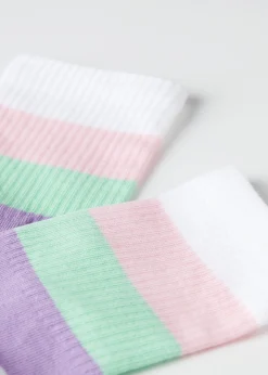 Short Socks^Calzedonia Stripe Patterned Short Socks 9647 - White Blocks