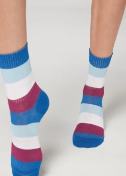Short Socks^Calzedonia Stripe Patterned Short Socks 9650 - Electric Blue Blocks