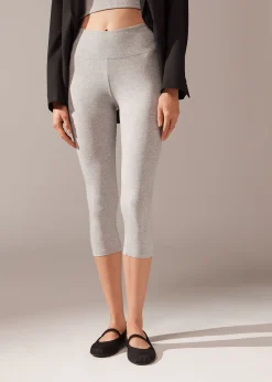 Leggings^Calzedonia Supima Cotton Capri Leggings 383C - Light Grey Blend