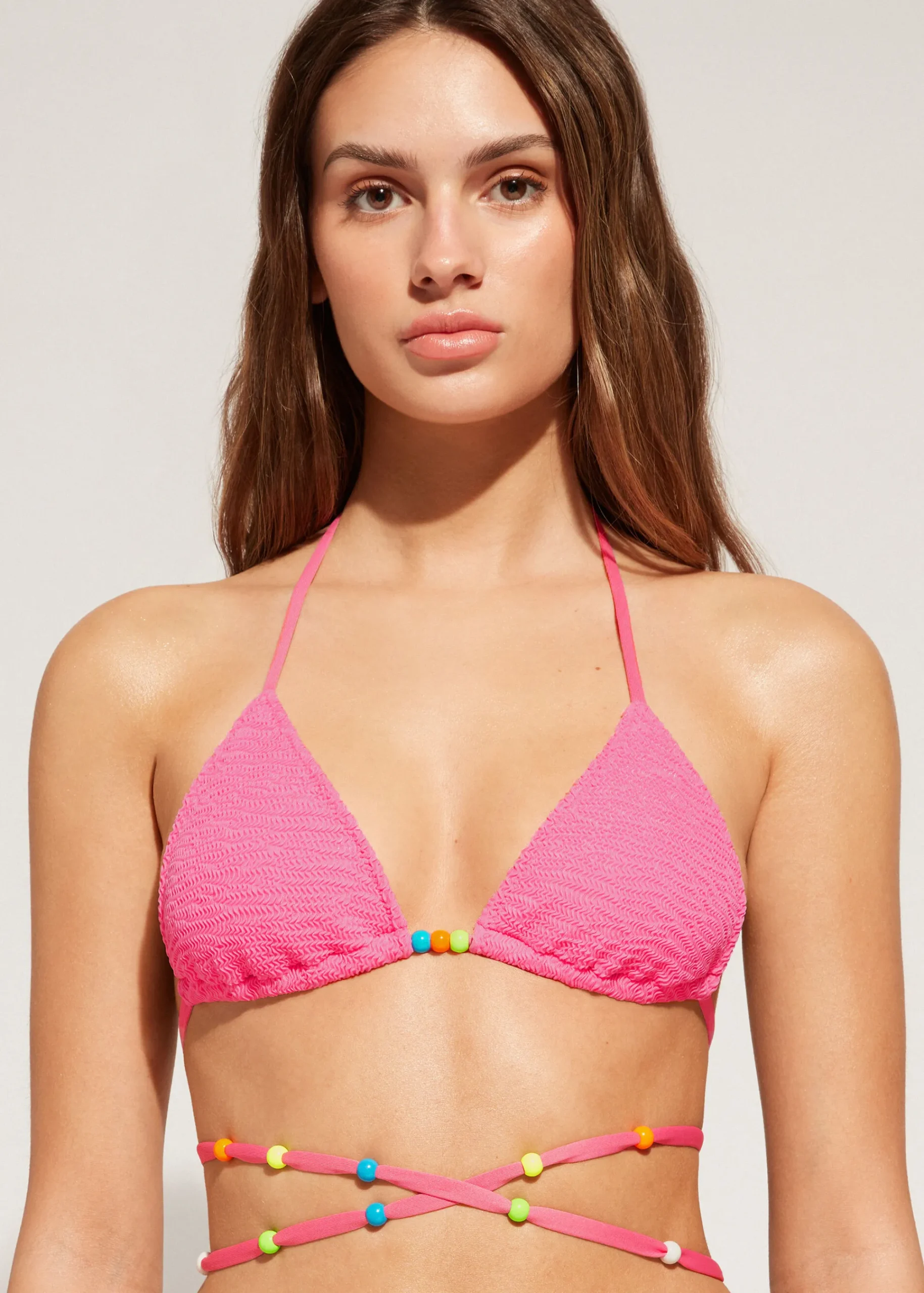 Bikini^Calzedonia Tie Slide Triangle Bikini Top San Diego 641C - Candy Pink