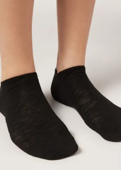 No-Show^Calzedonia Unisex Linen And Viscose No-Show Socks 9198 - Black