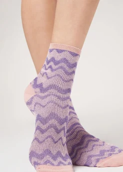 Short Socks^Calzedonia Wave Motif Short Socks With Glitter 9695 - Pink Wave Glitter