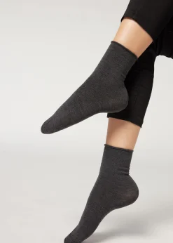 Short Socks^Calzedonia Wool And Cotton Short Socks 711 - Charcoal Grey Blend