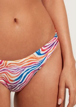 Bikini^Calzedonia Zebra Pattern High-Leg Brazilian Bikini Bottoms Malaga 695C - Rainbow Zebra