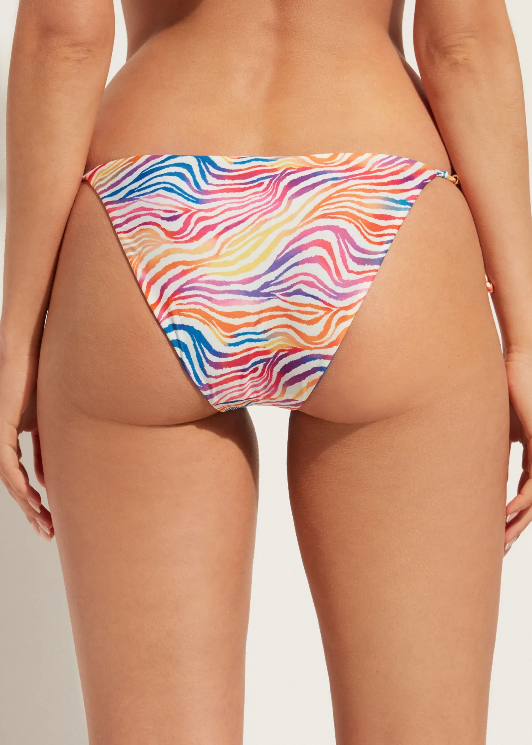 Bikini^Calzedonia Zebra Pattern Tie Bikini Bottoms Malaga 695C - Rainbow Zebra