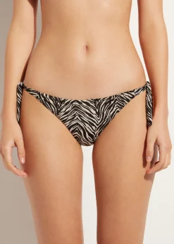 Bikini^Calzedonia Zebra Print Bow Bikini Bottoms Nairobi 684C - Wild Stripes